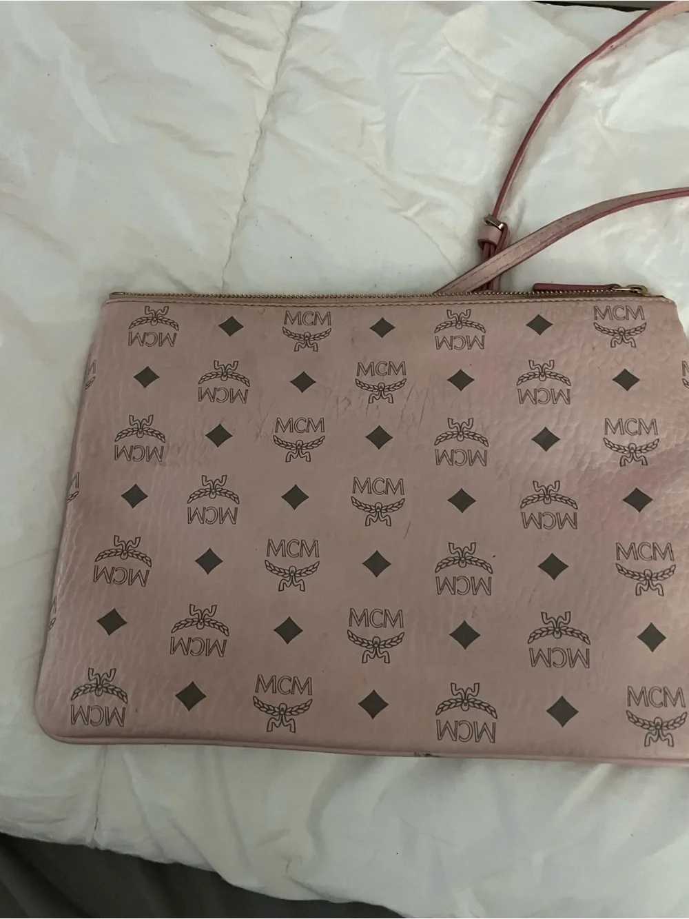 MCM Pink and Grey Visetos Crossbody Bag